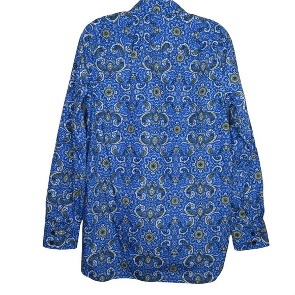 Vintage Lands End Womens 10T Blue Paisley Button-Up No Iron Supima Cotton Shirt - Picture 6 of 10